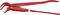 Red pipe wrench on a white background. Metal tool with toothed jaw plates and a long handle, suitable for gripping pipes.
