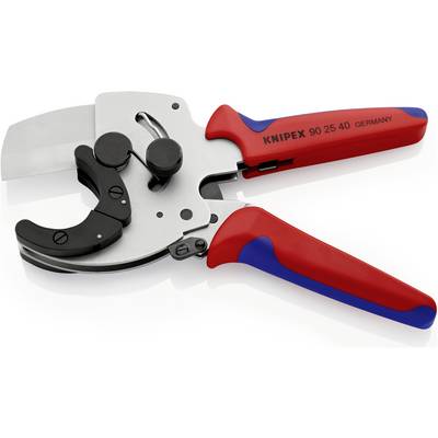Red and blue cable cutters by KNIPEX, model number 90 25 40, from Germany, for precise cutting of hard materials.