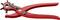 A red lever punch with a round rotary wheel and black punch heads, suitable for punching holes in materials.