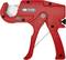 Red pipe cutter with black button and lever, suitable for cutting plastic pipes from 6 to 35 mm in diameter.