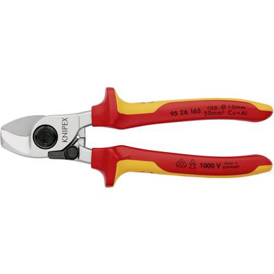 Red and yellow electronic pliers by Knipex with insulated handles, suitable for work up to 1000 V.