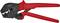 Crimping pliers with red handles and multiple attachments, suitable for connecting cables with connectors for electrical engineering work.