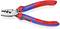 Cable pliers with red and blue handles, specialised for crimping, stripping, and cutting cables. Marked with specific measurement and cable sizes.
