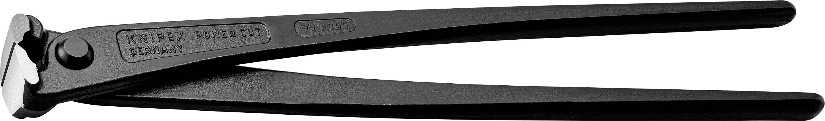 Pictured is a black metal bolt cutter. It has long handles and a cutting mechanism designed for severing hard materials.