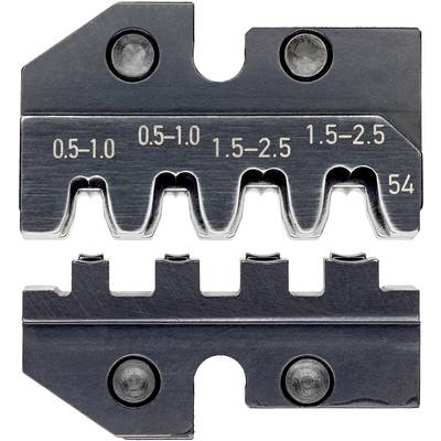 Metallic crimping tool with teeth indicating sizes of 0.5-1.0 mm and 1.5-2.5 mm. Includes mounting screws.
