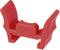 Red plastic U-shaped component, possibly a clip or holder, with two upright sides and a flat base.