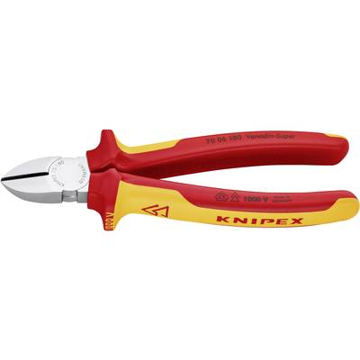 Side cutters by Knipex, with red and yellow handles, suitable for work up to 1000 volts.