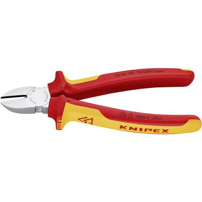 Insulated red and yellow Knipex side cutters with '1000V' and 'Made in Germany' markings, suitable for safe work on electrical equipment.