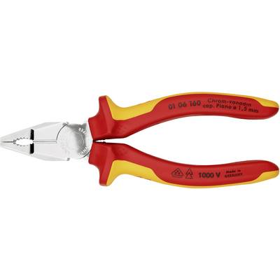 A pair of pliers with insulated handles, suitable for work up to 1000V. 'Chrome-Vanadium' and 'Made in Germany' marking on the handle.