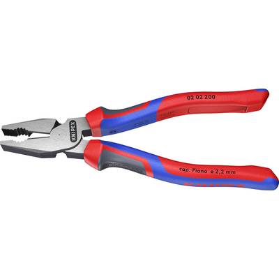 A combination pliers with a blue-red handle and the inscription 'cap. Piano ø 2.2 mm'. Suitable for various gripping and cutting tasks.