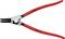 A red Knipex circlip pliers, model 46 21 A11, with spring-loaded handles. Suitable for internal circlips in bores.