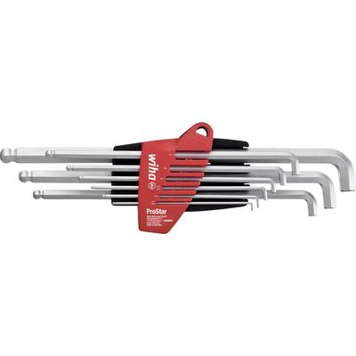 Wiha hexagon key set with seven keys of different sizes, organised in a red holder.