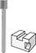Drawing of a metal rod next to a rectangular block with a recessed cavity.