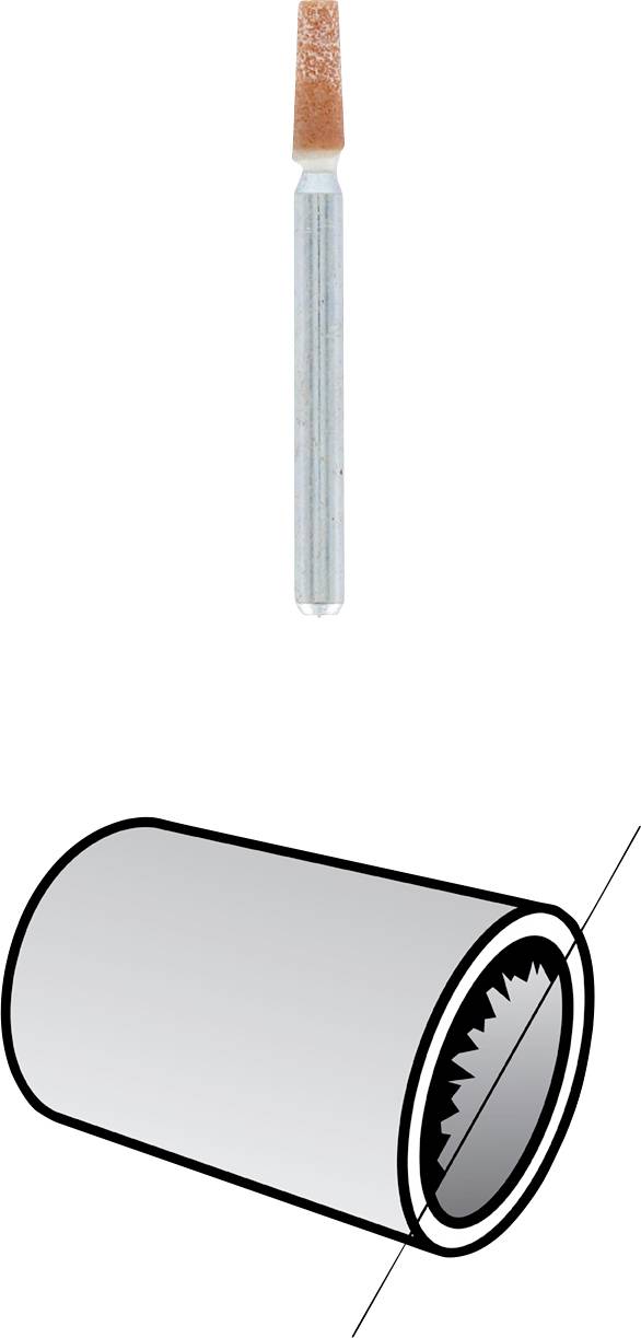 The figure shows a cylindrical grinding attachment and a schematic representation of a double-walled pipe with a serrated inner edge.
