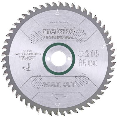Metabo multi cut - professional, 216x30, Z60 FZ/TZ, 5°neg. 628083000 Carbide metal circular saw blade 216 x 30 x 1.8 mm 