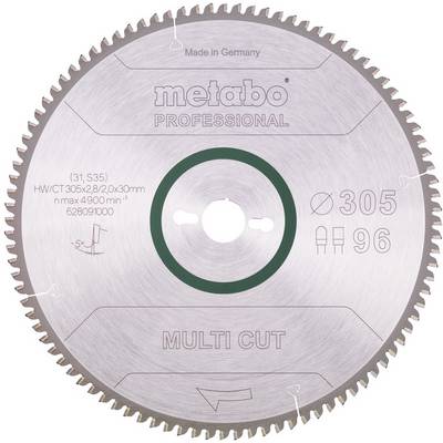 Metabo Professional Multi Cut circular saw blade, labeled 305 mm with 96 teeth, for wood cutting.