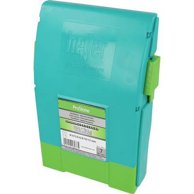 Turquoise and green Hejter ProStone storage case with labeled front panel and side latch, shown isolated on white background.