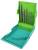 Open plastic drill bit case with multiple metal drill bits arranged by size in green and teal holder.