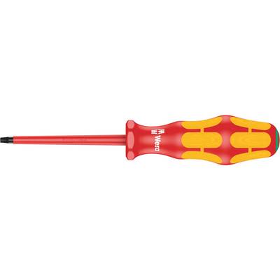 A multi-component screwdriver with a red and yellow handle and an insulated blade, suitable for work on electrical installations.