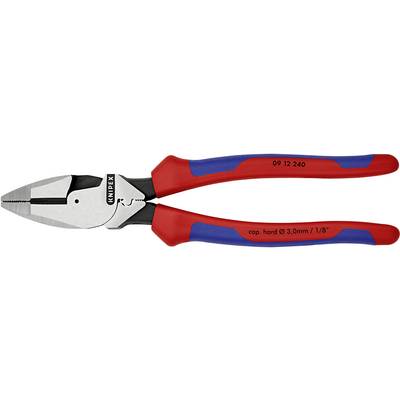 A silver combination pliers with red and blue handles. It bears the inscription 'Knipex' and has a cutting capacity of 3.0 mm.