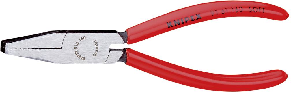 Red combination pliers by Knipex with a slim, straight jaw and PVC grip for secure handling during work.