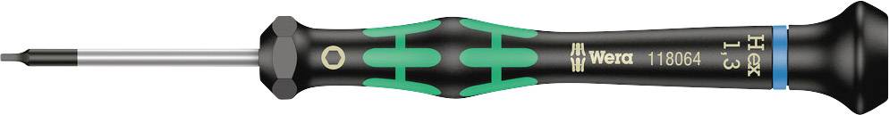 Precision screwdriver with a black handle, green accents and a long metal blade, suitable for fine adjustment work.