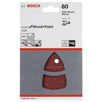 Bosch Sandpaper Pack, suitable for wood and paint, 80 grit. Contains 10 sheets, perfect for surface finishing.