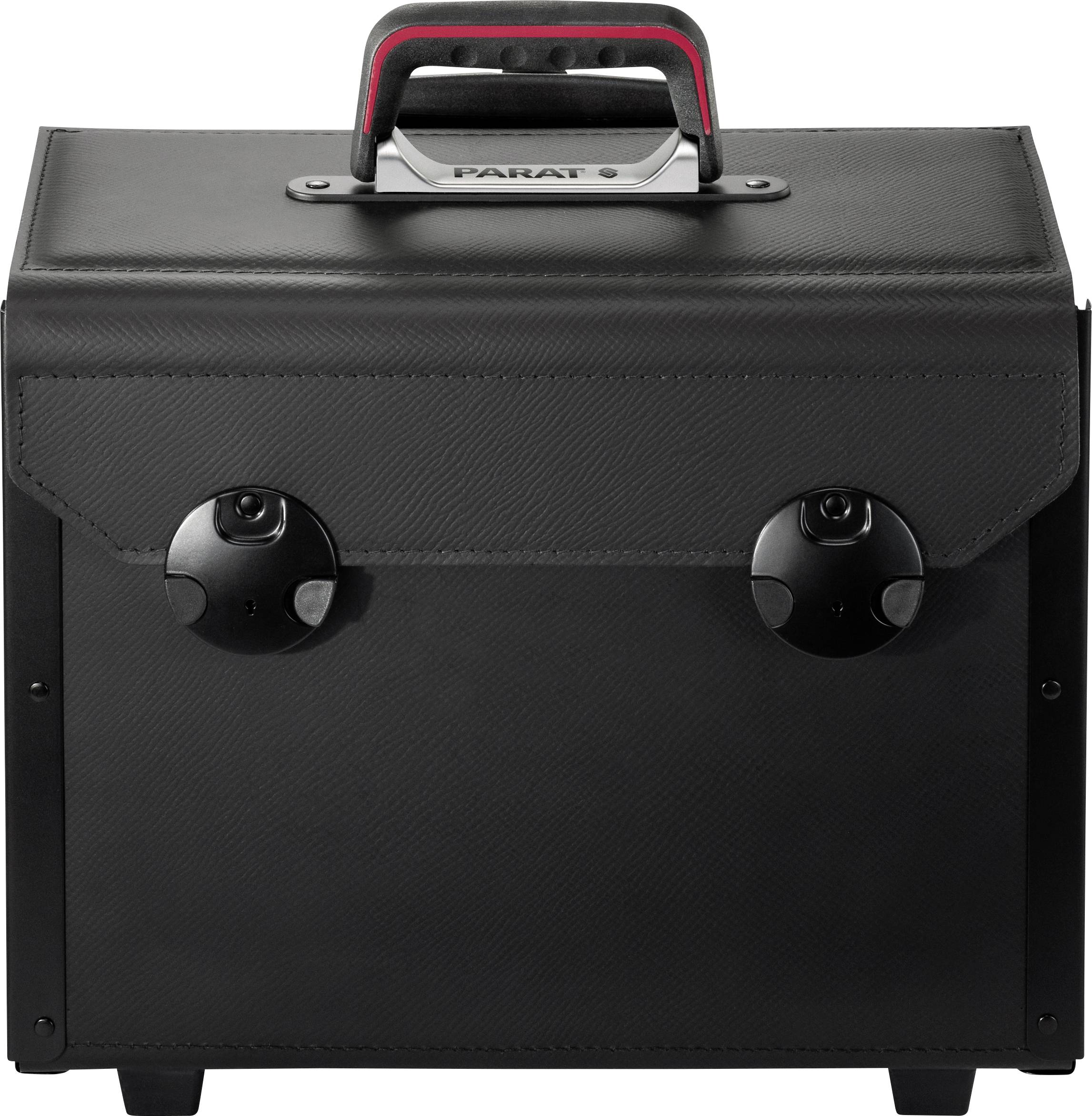A black tool case with a handle. The case has two twist locks and is designed in a compact manner.