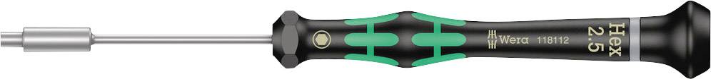 Screwdriver with a green and black handle, long metal tip, and 'Hex: Wera series' printed on the handle.