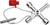 Key tool with four different types of end pieces on chains, featuring a red plastic element for universal applications.