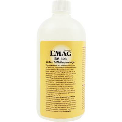 A bottle of EMAG EM-303 leather and upholstery cleaner with a yellow label and white cap.