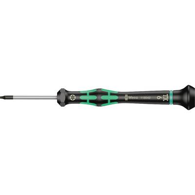 Precision screwdriver with green and black handle and star-shaped tip. Model number printed on the handle.