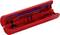 Red, rectangular tool with blue interior fittings that looks like a clamp system or cable cutter.