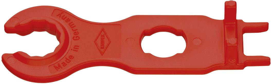 Red multi-purpose plastic tool with 'Made in Germany' inscription. Suitable for various installation purposes.