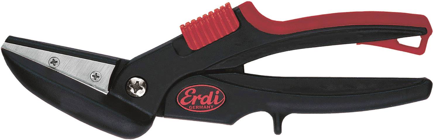 Garden shears with a black handle and red accent, brand 'Erdi Germany'. Metal cutting blade, suitable for precise cutting.