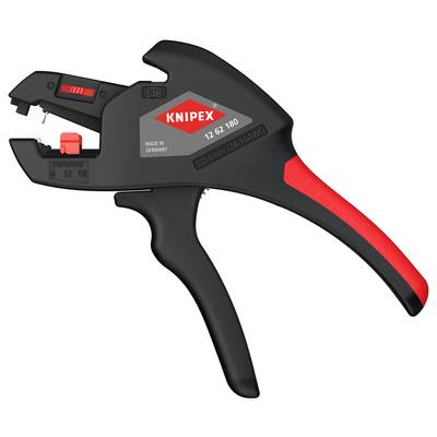 A black and red wire stripper with adjustable gauge settings, labeled 'Knipex 12 62 180', featuring a precise cutting mechanism.