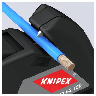 A wire being stripped with a tool revealing copper wires inside, branded 'Knipex'.