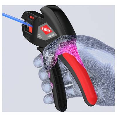 A tool in a translucent hand simulates a grip on a wire stripper, highlighting ergonomic design and functionality.