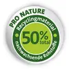 Logo with the text 'Pro Nature', showing 50% recycled material from renewable raw materials. Background in green tones.