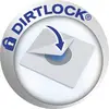 On a grey circle, 'Dirtlock' is written with a padlock symbol. In the centre is a square filter with a removable sticker.