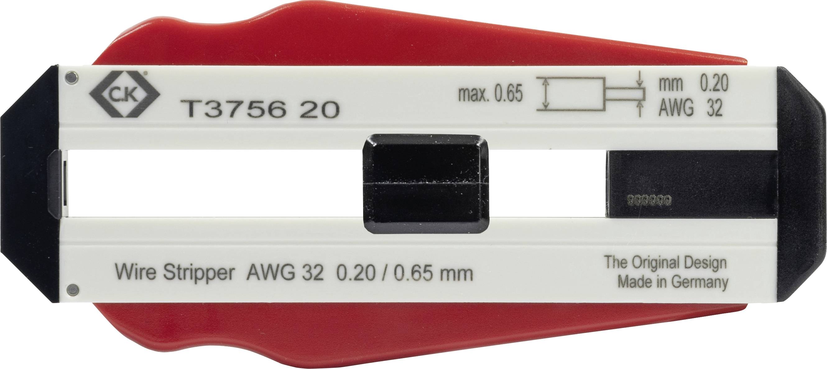Wire stripping pliers, Model T3756 20, for wire sizes AWG 32, 0.20/0.65 mm, with red handle, Made in Germany.