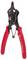 Red-handled needle-nose pliers with black metal tips designed for precision work, shown in an upright position.