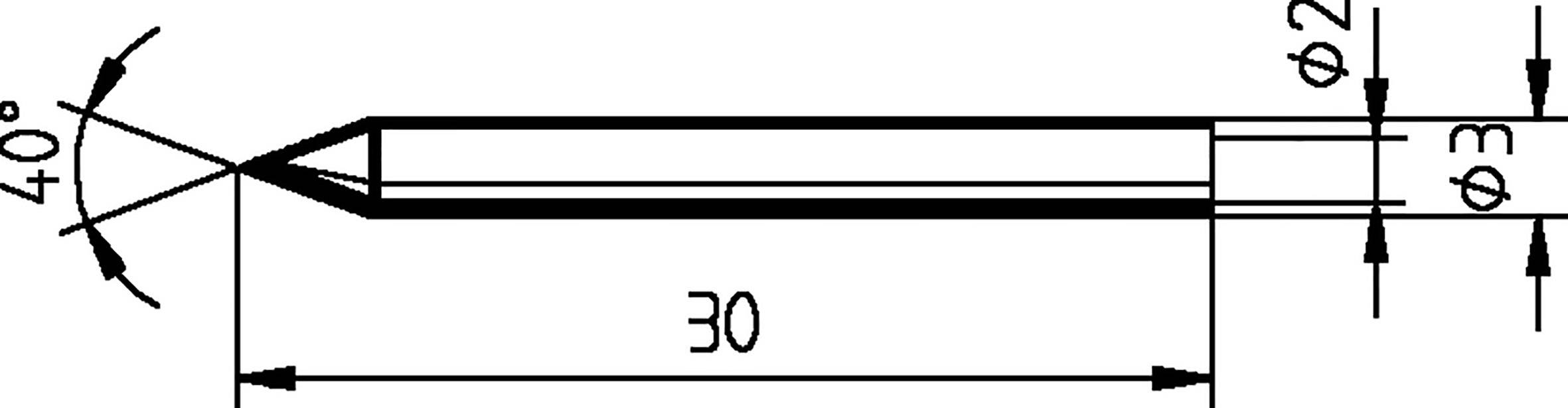 Technical drawing of a cutting tool with a 40-degree angle cutting edge and dimensions: length 30 mm, diameter 2 mm and 3 mm.