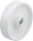 White plastic castor wheel with integrated metal bearing, viewed from the side. Suitable for furniture castors and industrial applications.