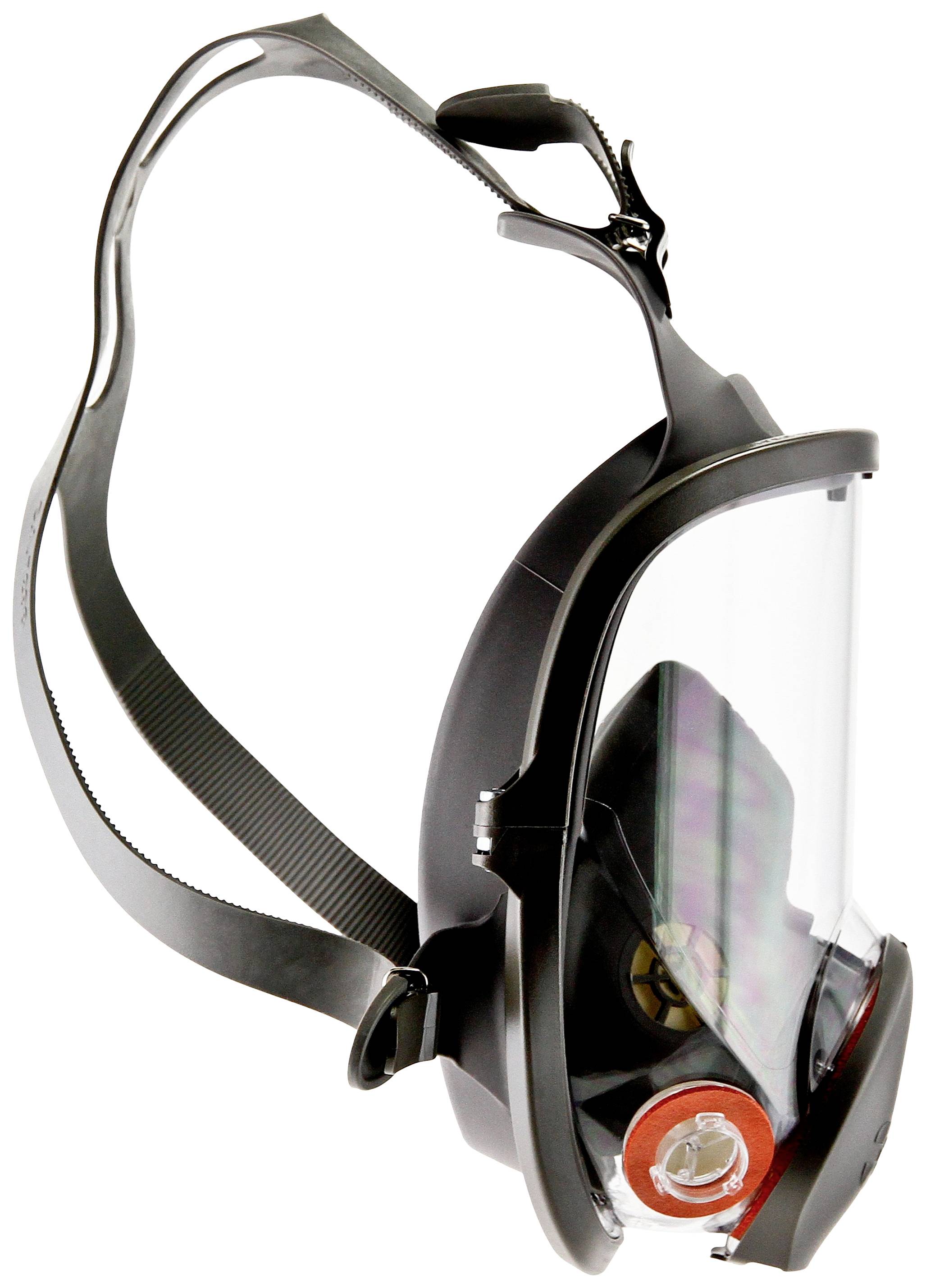 'Respiratory mask with clear visor and adjustable straps, suitable for dust and chemical protection.'