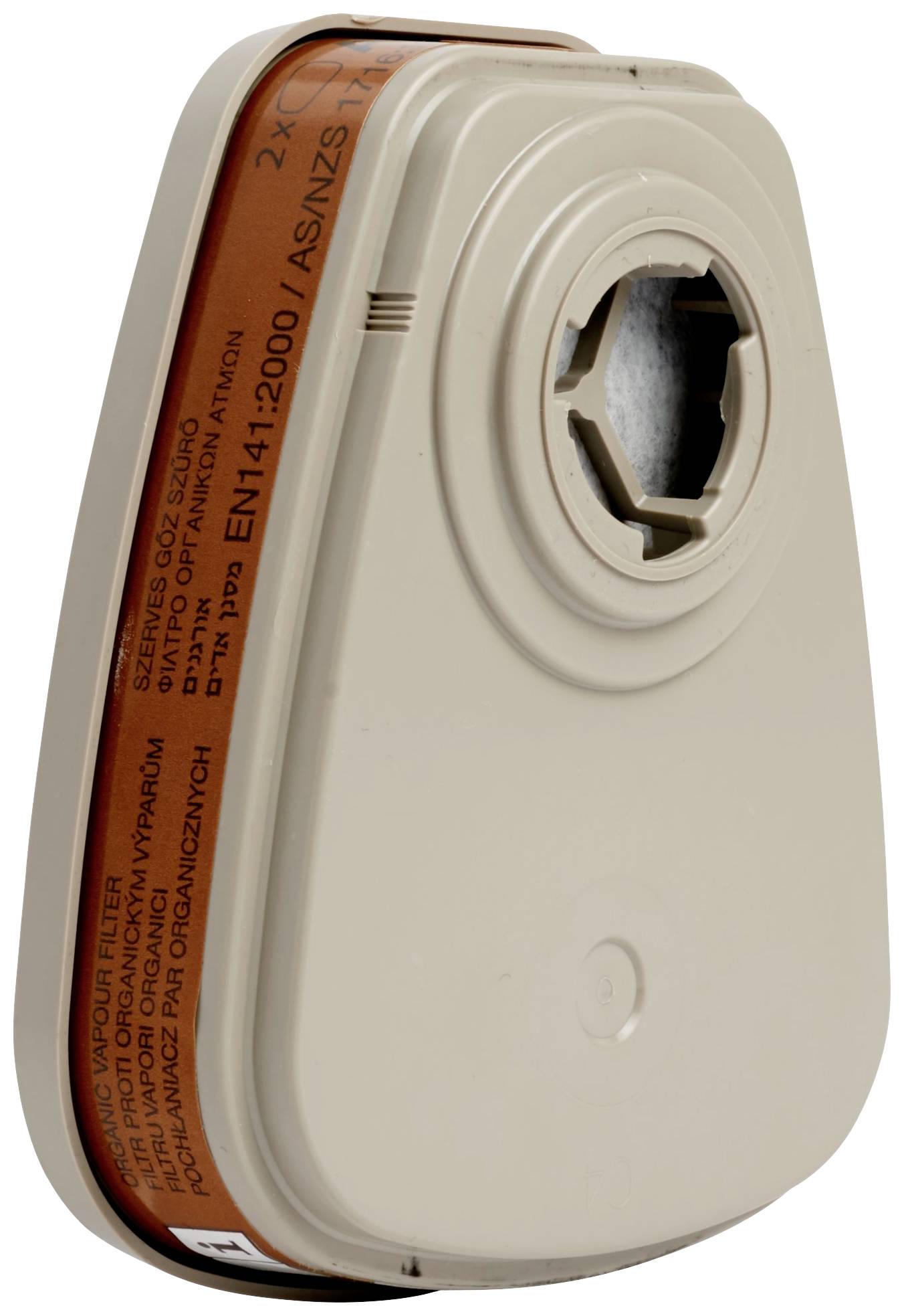 Safety Filter 6055, protection against organic vapours, beige casing with round connection. Suitable for respiratory protective masks.