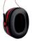 Black and red ear defenders with ear cushions and metal headband for noise reduction and sound insulation in loud environments.