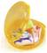 Bright yellow case open, revealing five colorful earplugs inside. The earplugs have swirling patterns in various colors.