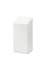 A white, rectangular waste bin with a tilted lid, suitable for indoor use. Ideal for kitchen or office.