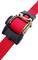 Red ratchet strap on a white background, used for securing loads.